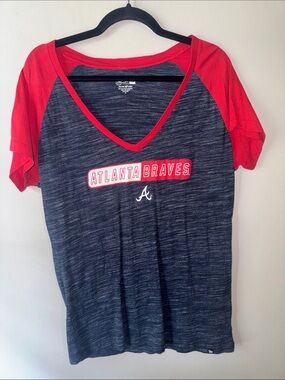 New Era Heather Navy Tee with Red Trim
